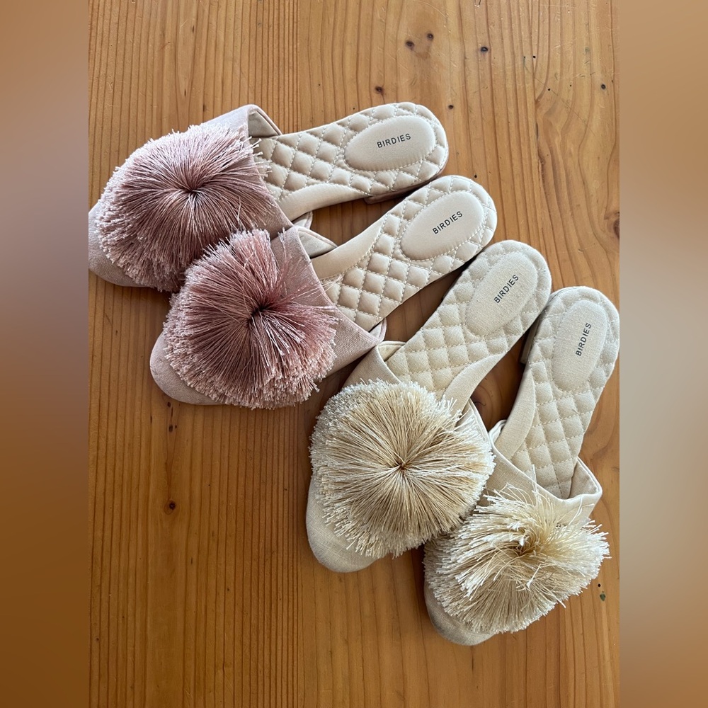 Birdies Women's Cream and Pink Pom-Pom Slippers